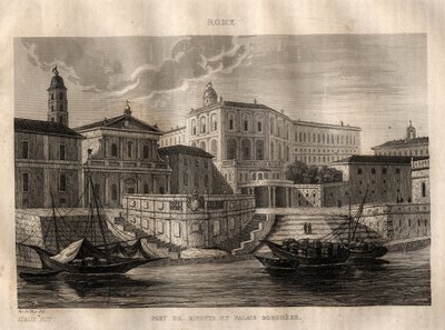Porto di Ripetta och Palazzo Borghese - Rom - Gravyr från "" Pittoreska Italien" - Historisk och beskrivande målning av Italien" av M. de Norvins, Ch. Nodier 1834-1836. av French School