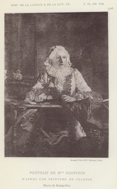 Porträtt av Mme Geoffrin (litho) av French School