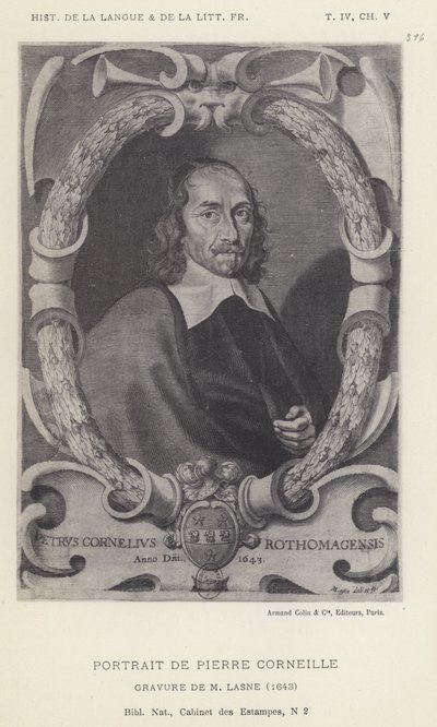 Porträtt av Pierre Corneille (litho) av French School