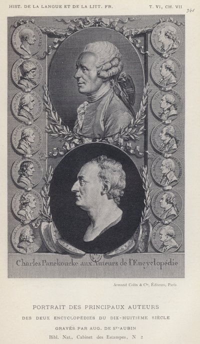 Porträtt av huvudförfattarna till 1700-talets två uppslagsverk (litho) av French School