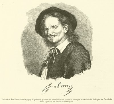 Porträtt av Jan Steen, utan pipan (gravyr) av French School