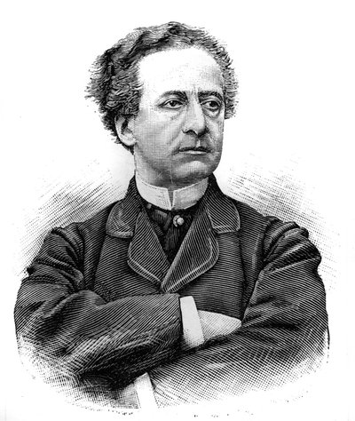 Porträtt av Jean Baptiste Prospere Bressant (1815-1886) (Jean-Baptiste-Prospere), fransk komiker från Comedie Francaise. Gravyr i ""Le Monde Illustre"", 30 januari 1886. av French School