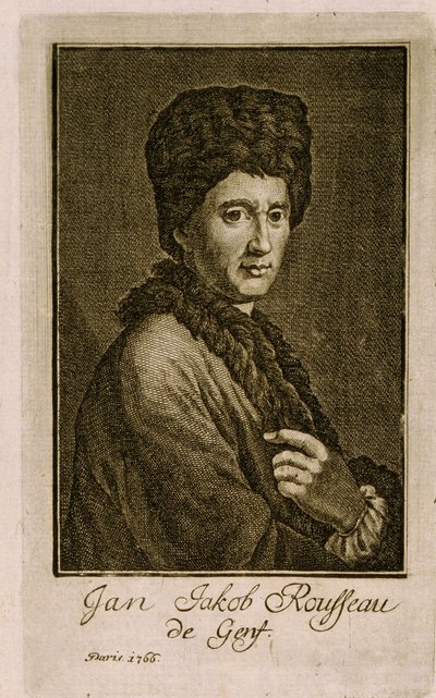 Porträtt av Jean Jacques Rousseau (1712-1778). Anonymt verk, gravyr 1766. Fransk konst av French School