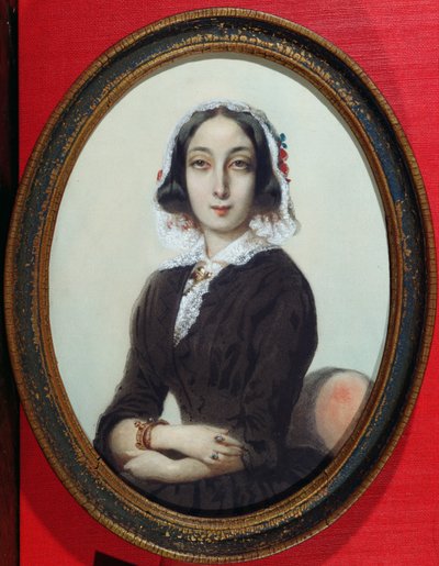 Porträttminiatyr av George Sand (1804-76) c.1840 av French School