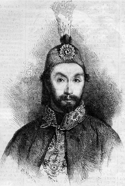 Porträtt av Abdulmecit I (Abdul-Medjid-Khan, Abdul Medjid Khan) (1823-1861), sultan av det osmanska riket. Gravyr i "" Le Monde Illustré"" nr 221 av 6 juli 1861. av French School