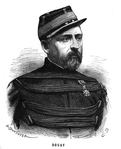 Porträtt av Abel Douay (1809-1870), en fransk general. Gravyr i "Les Illustrations De L