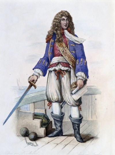 Porträtt av amiral Anne Hilarion de Costentin (Cotentin), greve av Tourville (1642-1701) - i "" Le Plutarque francais", av Mennechet, Paris av French School