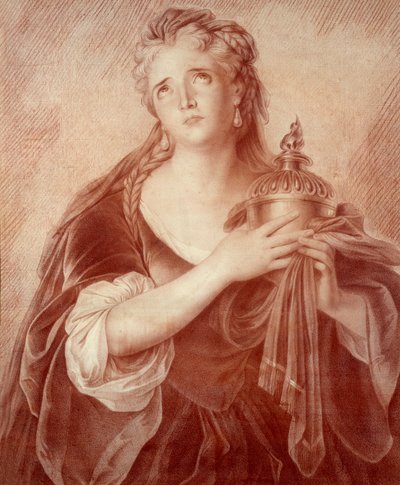 Porträtt av Adrienne Lecouvreur (1692-1730), fransk dramatiker. Teckning av Philippe De Saint Albin av French School