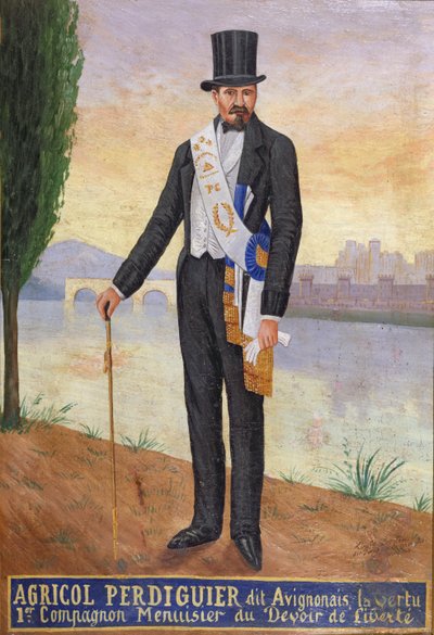 Porträtt av Agricol Perdiguier, känd som Avignonais, stående på stranden av floden Rhône i Avignon, ca 1860-65 av French School