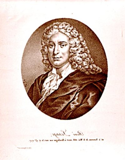 Porträtt av Alain Rene Lesage (1668-1747) (litho) (s/v foto) av French School