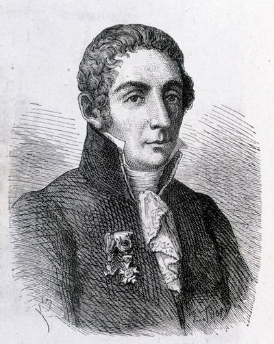Porträtt av Alessandro (Alexandre) Volta (1745 - 1827) - i "" Vetenskapens album; berömda forskare; Stora upptäckter””” 1896. av French School