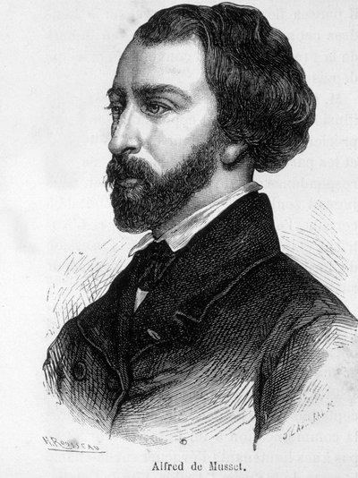 Porträtt av Alfred de Musset (1810 - 1857), fransk författare. av French School
