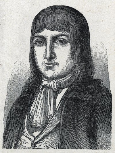 Porträtt av amatör Jerome Le Bras des Forges, riddare av Boishardy (Bois hardy eller Bois-Hardy), kock chouan från den franska revolutionen (1762-1795) Gravyr från 1889. Privat samling. av French School