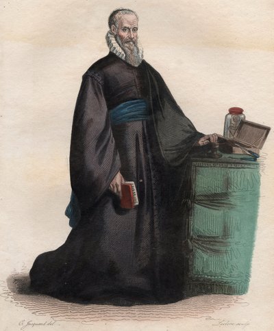 Porträtt av Ambroise Pare (1509-1590), fransk kirurg. Illustration från ""The French Plutarch"" av Edmond Mennechet av French School