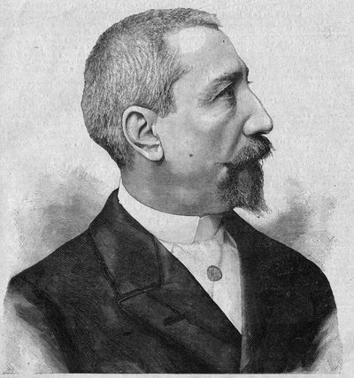 Porträtt av Anatole France (1844-1924), fransk romanförfattare och poet, medlem av Academy Francaise. Gravyr i "La gazette du dimanche"" den 6 februari av French School
