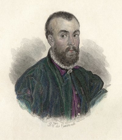 Porträtt av Andre Vesale (1514-1564), en flamländsk läkare som praktiserade i Spanien och Italien. i "Portraits des Hommes Useful" av French School