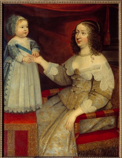Porträtt av Anne av Österrike, Frankrikes drottning (1601-1666) och delfinen Ludvig XIV-barn (1638-1715) Målning av den franska skolan. Före 1643. Sön 1,2x0,96 m av French School