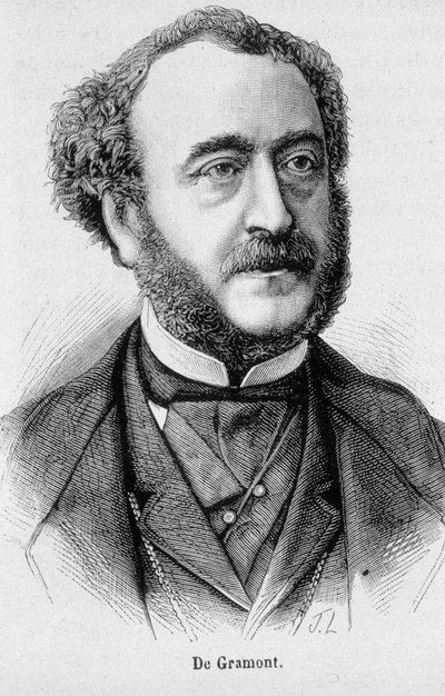 Porträtt av Antoine Agenor, hertig av Gramont, fransk diplomat och politiker (1819 - 1880) - i "" The History of France"" av Henri Martin av French School