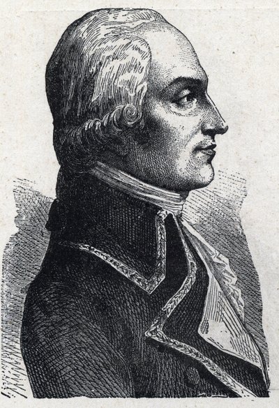 Porträtt av Armand Louis de Gontaut Biron militär francais (1747-1793) Gravyr från 1889. Privat samling. av French School