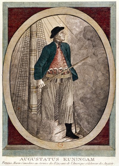 Porträtt av Augustus Kuningan, en amerikansk pirat aktiv under frihetskriget, ca 1780 av French School