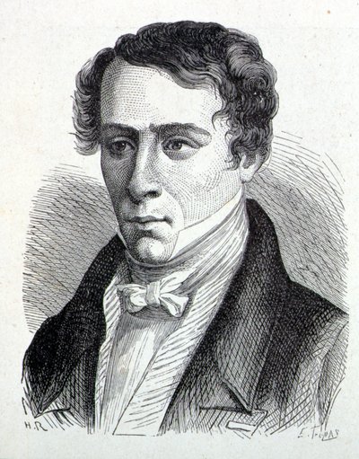 Porträtt av Augustin Fresnel (1788-1827), fransk fysiker - i "" Vetenskapens album; berömda vetenskapsmän; Stora upptäckter””” 1896. av French School