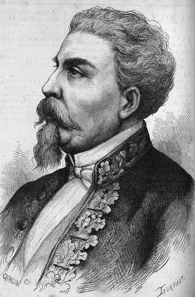 Porträtt av Benedetto Cairoli (1825-1889), italiensk statsman. Gravyr i "" Le Monde Illustré"" nr 1132 av den 7 december 1878. av French School