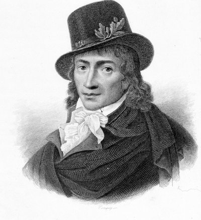 Porträtt av Camille Desmoulins (1760-1794), fransk publicist och politiker. - i "" Revolution francaise"" av Thiers. 1800-talet av French School