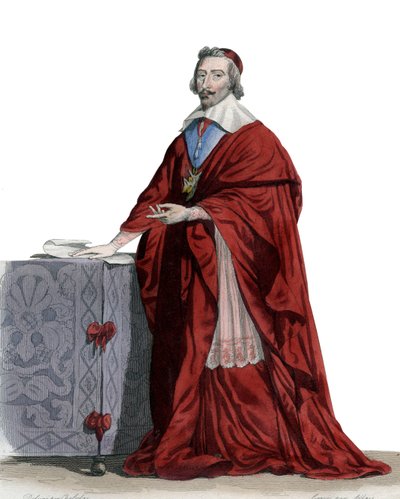 Porträtt av kardinal Richelieu (Armand Jean du Plessis) (1585-1642), fransk präst, adelsman och statsman. av French School