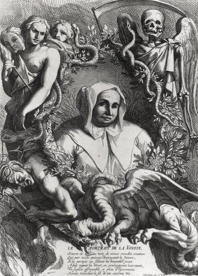 Porträtt av Catherine Monvoisin (La Voisin) (1640-80) (gravyr) (bw foto) av French School