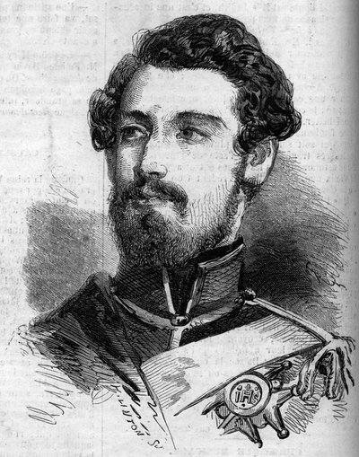 Porträtt av Karl (Carl) XV (1826-1872), kung av Sverige och Norge. Gravyr i "" le Monde Illustrous"" nr 119 av 23 juli 1859. av French School