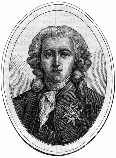 Porträtt av Charles Alexandre de Calonne, fransk politiker under Ludvig XVI (1734-1802), finanskontrollant. Gravyr i "Historien om påvarna-kungarna-drottningarna och kejsarna genom århundradena"" av Maurice Lachatre av French School