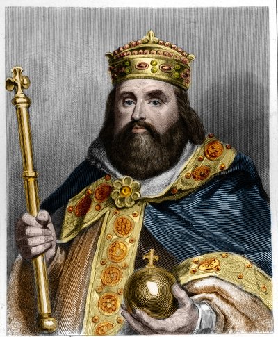 Porträtt av Karl III 3 the Gros (839-888) kejsare av västerlandet (881 - 887) och regent av Frankrike (884 - 887) - i "Histoire des Francais" av Lavallee, gravyr, sd. av French School
