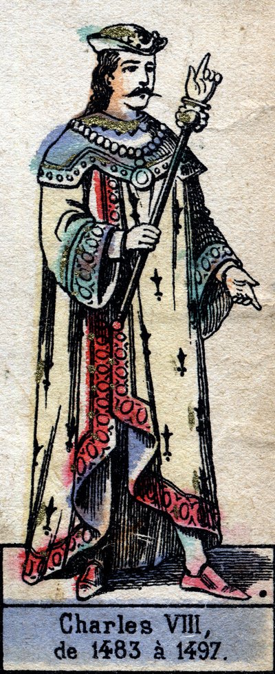 Porträtt av Karl VIII av Frankrike eller Karl VIII den älskling (1470-1498) (Kapetianernas dynasti). Illustration sent 1800-tal. av French School