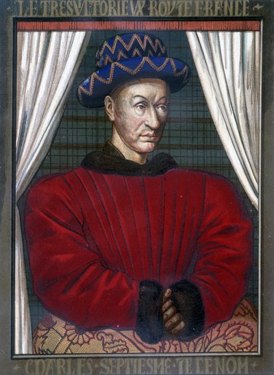 Porträtt av Karl VII (1403 - 1461), kung av Frankrike. av French School
