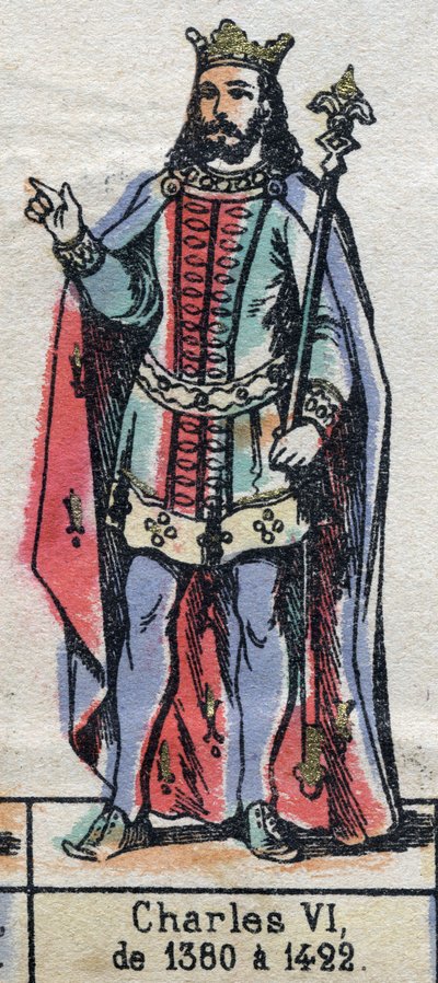 Porträtt av Karl VI av Frankrike, känd som Karl den gode Aime (1368-1422) (kapeternas dynasti). Illustration sent 1800-tal. av French School