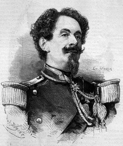 Porträtt av Charles Victor Frebault (General Frebault) (1813-1888), guvernör på Guadeloupe. Gravyr i "" Le Monde Illustré"" nr 148 av 11 februari 1860. av French School