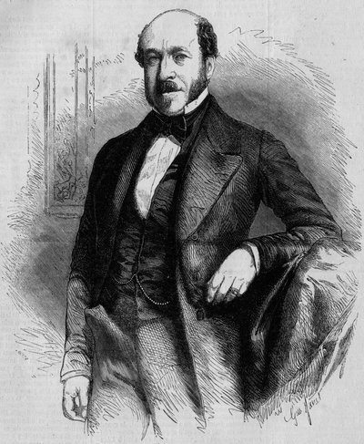 Porträtt av Charles de Morny (1811-1866), fransk politiker, president för Corps Legislatif under andra imperiet. Gravyr i "" Le Monde Illustré"" nr 33 av 28 november 1857. av French School