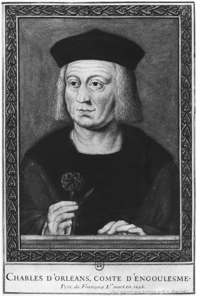 Porträtt av Charles av Orleans, greve av Angouleme, efter originalet från samlingen Roger de Gaignieres (wc på papper) av French School