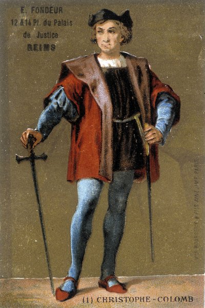 Porträtt av Christopher Columbus. 1800-talets kromolitografi av French School