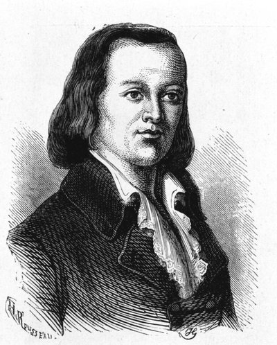 Porträtt av Claude Chappe (1765 - 1807), fransk ingenjör som gjorde den första flygtelegrafen - i "Album de la Science; berömda vetenskapsmän; Stora upptäckter””” 1896. av French School