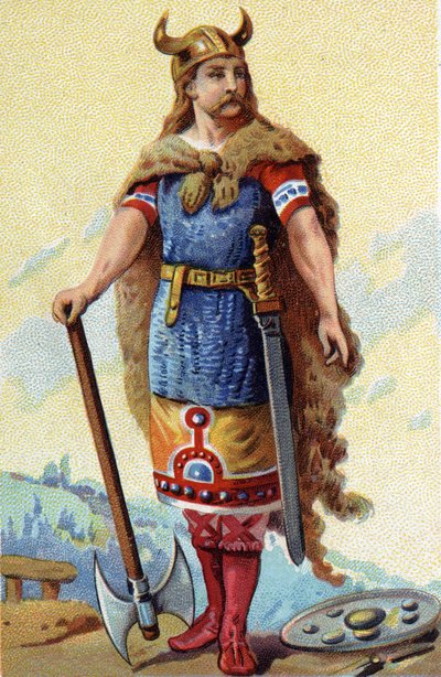 Porträtt av Clodion, känd som Le Chevelu, frankernas kung från 428a 448. Kromolitografi omkring 1890. av French School