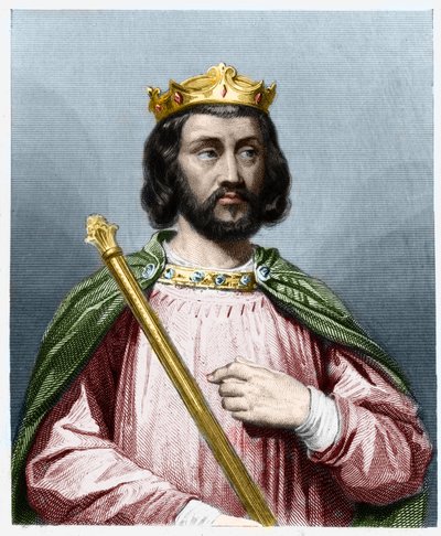 Porträtt av Clotaire (Clothaire) III (652 - 673), kung av Neustrien och Bourgogne - i "" Histoire des Francais"" av Lavallee, gravyr, sd. av French School