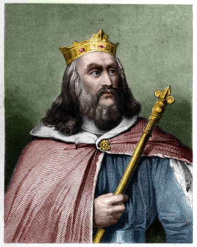 Porträtt av Clotaire (Clothaire) II (584 - 628), kung av Neustrien och kung av frankerna - i "" Histoire des Francais"" av Lavallee, gravyr, sd. av French School