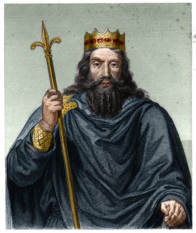 Porträtt av Clovis I (v. 466 - 511), frankernas kung - i "Histoire des Francais"" av Lavallee, gravyr, sd. av French School