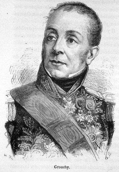 Porträtt av Emmanuel, Marquis de Grouchy, marskalk av Frankrike (1766 - 1847) - i "" The History of France"" av Henri Martin av French School