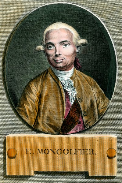 Porträtt av Etienne de Montgolfier (1745 - 1799), uppfinnaren av luftballongen. Gravyr av 1700-talet. Privat samling. av French School