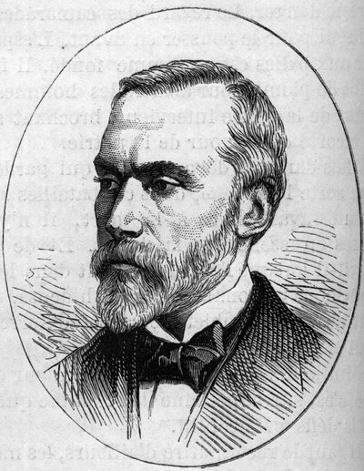 Porträtt av Eugene Guillaume (1822-1905), fransk skulptör. Gravyr i "" Le Monde Illustré"" nr 890 av 2 maj 1874. av French School