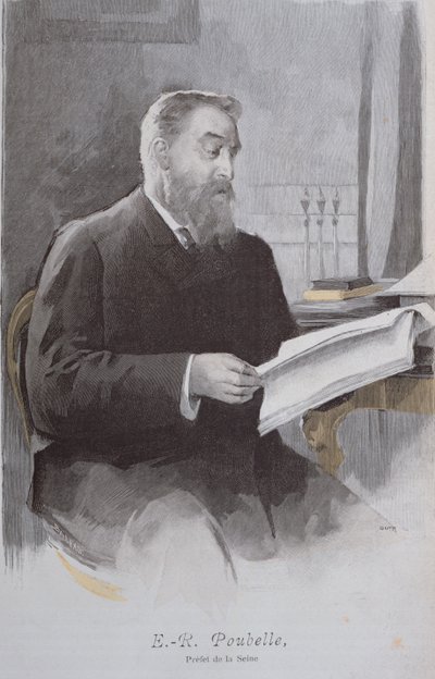 Porträtt av Eugene Poubelle (1831-1907), från La Revue Illustree. 15 juni 1893 (färggravyr) av French School