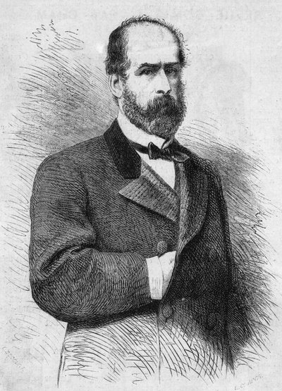 Porträtt av Federico Errazuriz Zanartu (1825-1877), Republiken Chiles president. Gravyr i "" Le Monde Illustré"" nr 760 den 4 november av French School