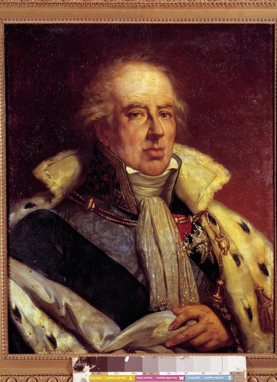 Porträtt av Francois - Alexandre - Frederic, Duc de la Rochefoucauld Liancourt, ekonom (1747 - 1837) representerad i kostym av Pair de France under restaureringen (h s/t 0,72 X 0,57). Versailles. Slottsmuseet. av French School